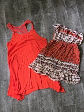 Accidentally In Love Neon Coral Racerback Swim Coverup Lot Of 2